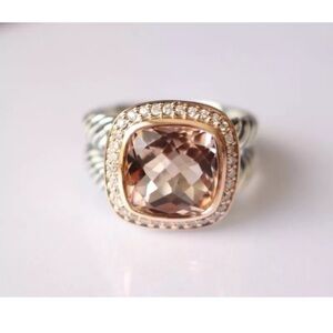 David Yurman Rose Gold & Moganite Sterling Silver Ring, size 7